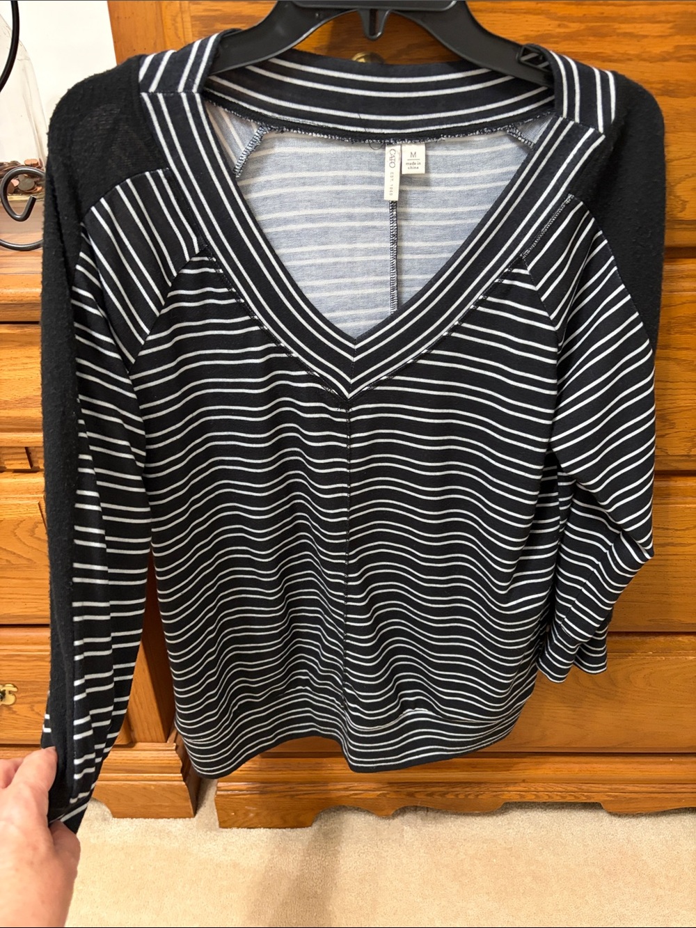 Cato Black and White Striped V-Neck Long Sleeve Top